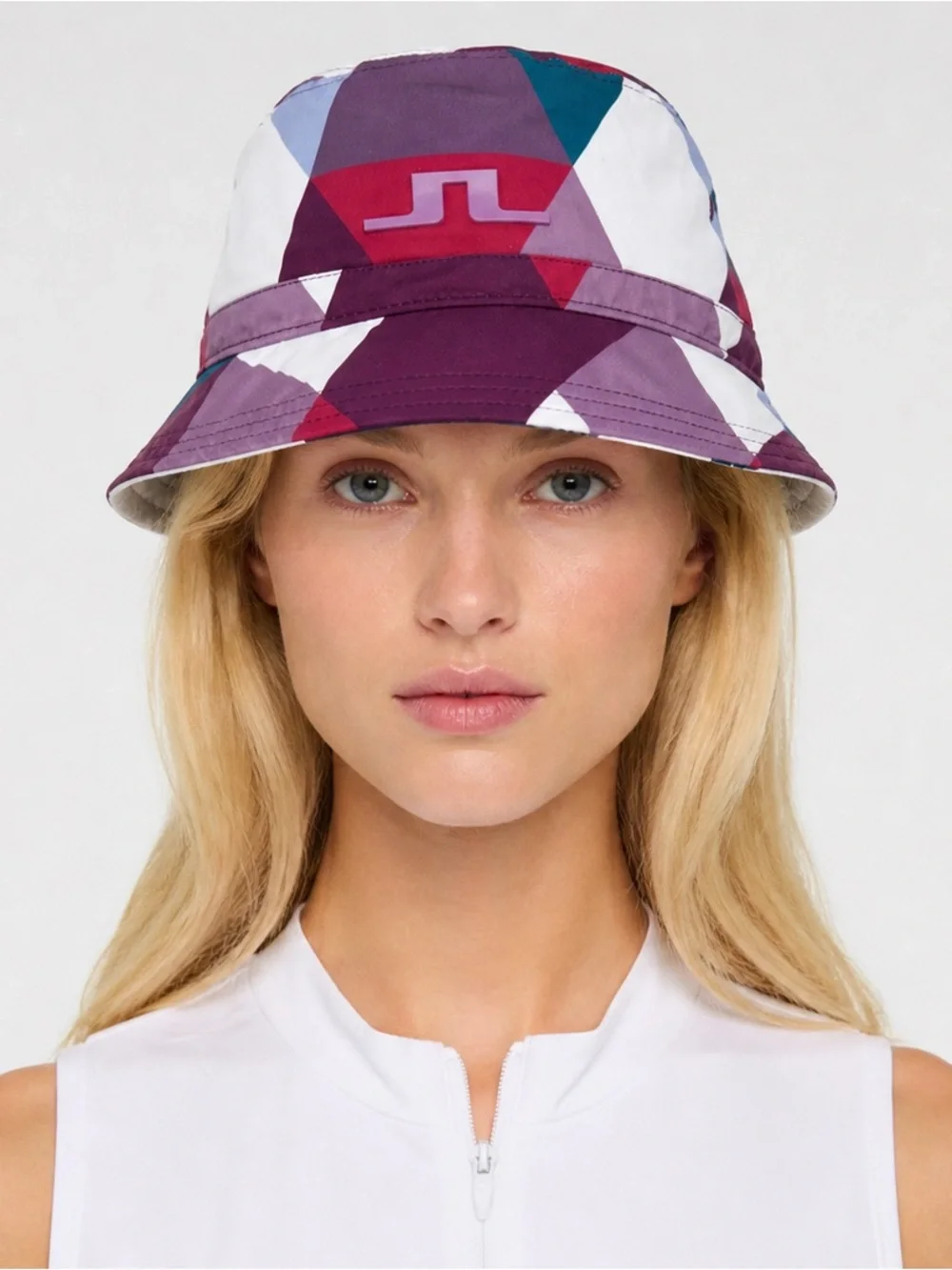 J.Lindegerg Rosa Golf Bucket Hat Golf Cap in White Argyle Unisex NEW WITH TAGS!